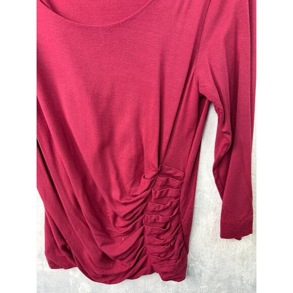 Soft Surroundings Maroon 3/4 Sleeve Scoop Neck Tee with Gathered Front–Size M - Picture 5 of 5